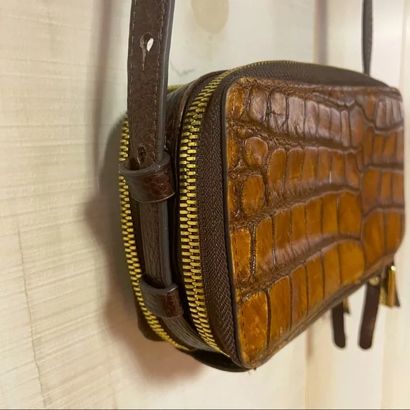 GILI Brown Italian Croc Alligator Leather Micro Crossbody Bag G.I.L.I. - Picture 2 of 7